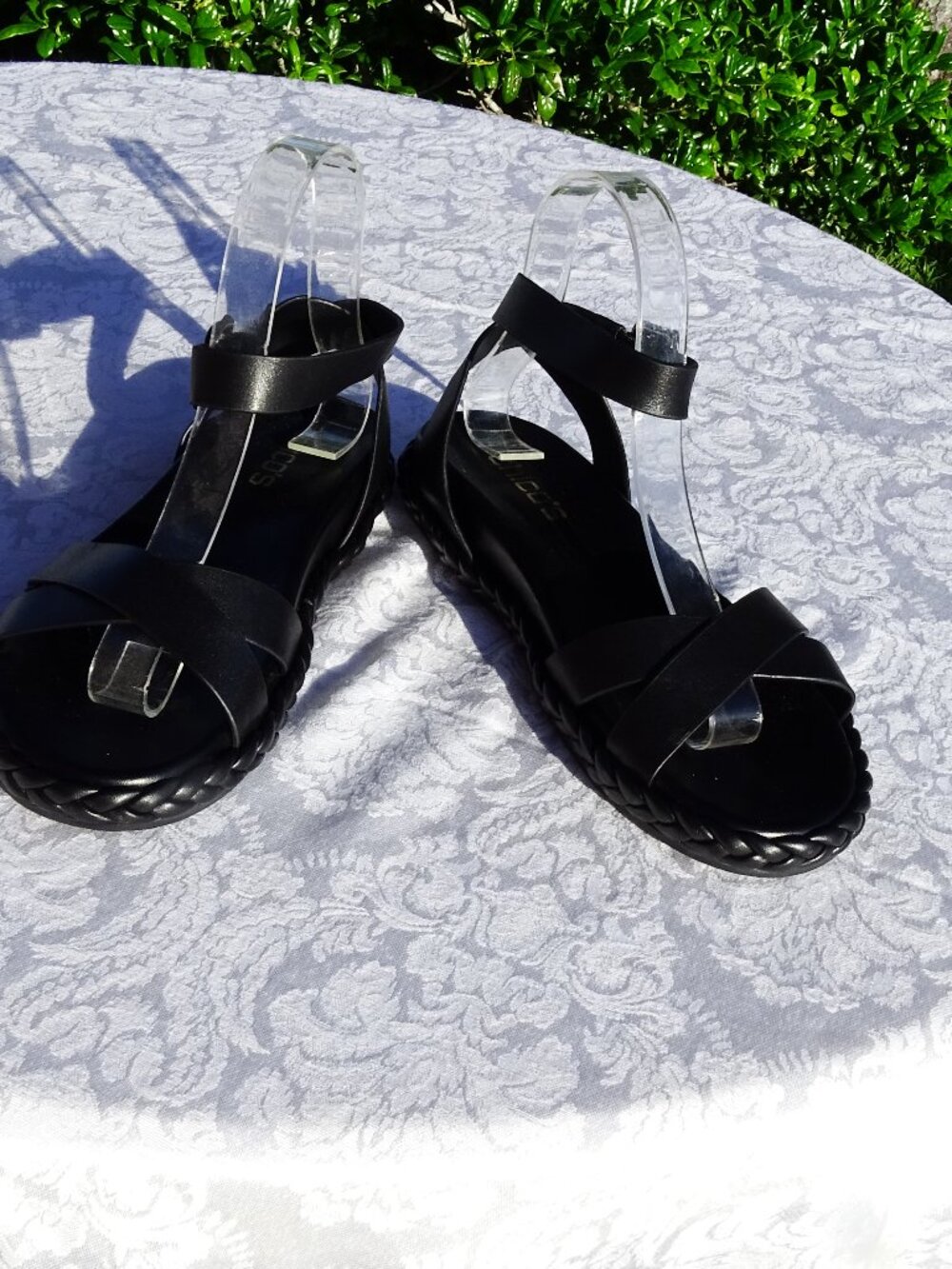 Chico's Black Dani Braided Ankle Strap Sandals 6 1/2M NWT